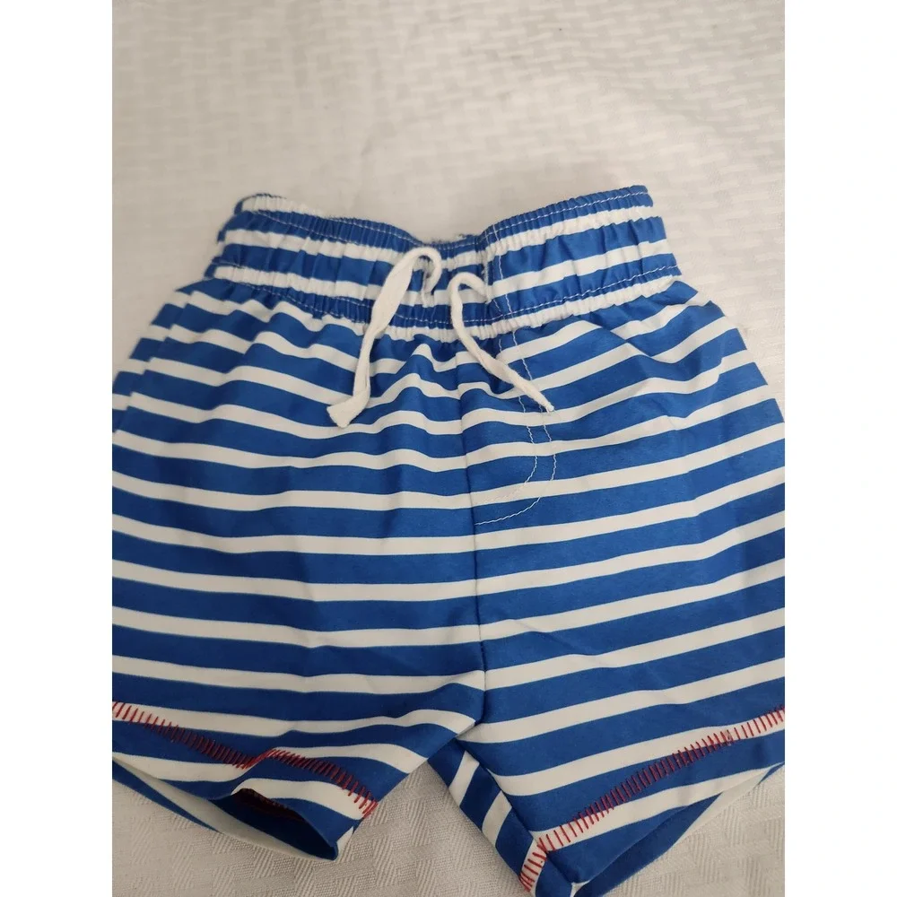 Mud Pie Baby Boys Blue White Striped Swim Trunks Shorts 6-9 Months XS